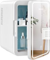 10L Mini Kühlschrank Glastür, Skincare Fridge, AC/DC Mini Fridge mit 3-stufige Helligkeit Touch-Screen-Spiegel, Mini Kühler und Wärmer für Hautpflege und Kosmetik Lebensmittel