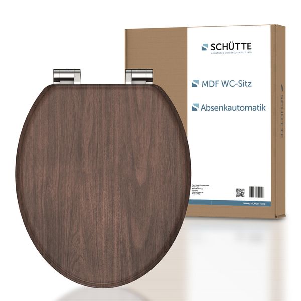 MDF WC Sitz DARK WOOD Toilettendeckel mit Absenkautomatik, Holzkern