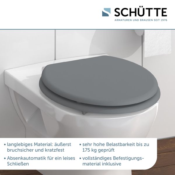 MDF WC Sitz SPIRIT GREY, Toilettendeckel mit Absenkautomatik, Holzkern