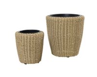 2er Set Blumentopf Rattan Optik mit Plastiktöpfen