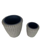 2er Set Blumentopf Rattan Optik mit Plastiktöpfen