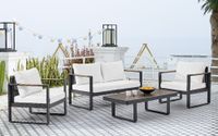  \nGartenmöbel Lounge-Set Lounge-Sessel mit Sofa & Coffee Table aus Aluminium schwarz mit Teakholz