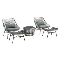 5tlg. Garten Set HGS56-DGR weißes und schwarzes Rattan mit Sitzkissen in dunkelgrau