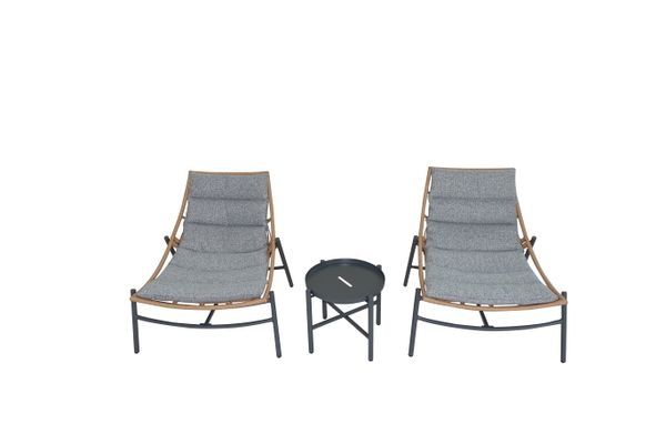 3tlg. Rattan Gartenset mit Sitzkissen HGS52-GRA, grau