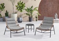 Happy Home 3 tlg. Rattan Gartenset mit Sitzkissen HGS52-GRA, grau