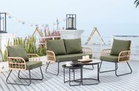Happy Home Rattan-Gartenset 5 tlg. mit Sitzkissen HGS51-GRN, grün