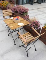 Bistroset Outdoor-Klappstuhl-Set 3tlg., 2-Sitzer mit 4 Streben aus Akazienholz 