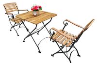 3tlg. Bistro Outdoor-Klappstuhl-Set, 2-Sitzer mit 4 Streben aus Akazienholz 