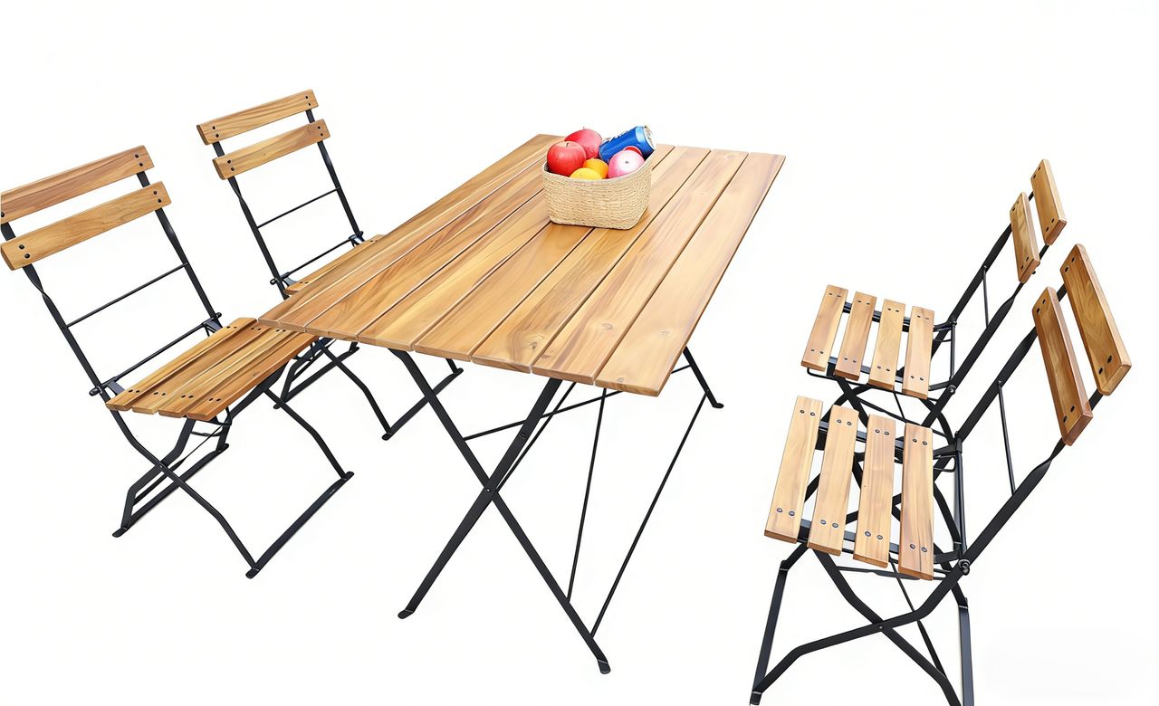 5tlg. Outdoor-Klappstuhl-Set aus Akazienholz