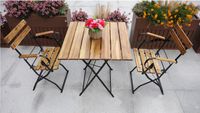 Bistroset Outdoor-Klappstuhl-Set 3tlg., 2-Sitzer mit 2 Streben aus Akazienholz 