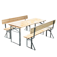3tlg. Bierzelt-Garnitur mit Rückenlehne aus Tannenholz