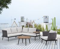  \nGartenmöbel Lounge-Set Lounge-Sessel mit Sofa & Coffee Table aus Rope grau mit Teakholz