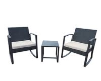 3 tlg. Rattan Schaukelstuhl Set Balkonset schwarz