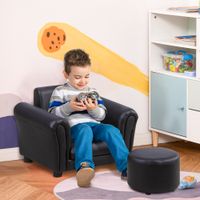 Kindersessel mit Fußhocker Kindercouch Kindersofa Minisofa Schwarz
