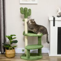 Kratzbaum Kaktus-Design 2 Plattformen 2 Spielbälle weicher Bezug Grün