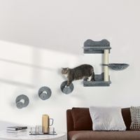 Katzen Kletterwand, 4-teilig, Kletterwand Set, Katzenkletterwand, Grau