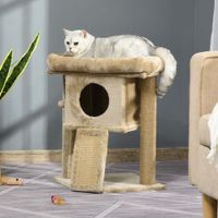 Kratzbaum mit Jute-Kratzmatte Katzenhaus Liegeplattform Spielball Kaffee