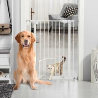 Hunde Türschutzgitter, 74-80 cm Baby Türgitter ohne Bohren, Stahl, Weiß