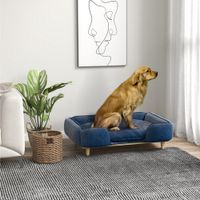 Hundesofa, Haustiersofa mit Kissen, Hundebett mit Erhöhtem Design Blau