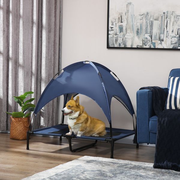 Haustierbett mit Baldachin Erhöhtes Hundebett Hundeliege outdoor Blau