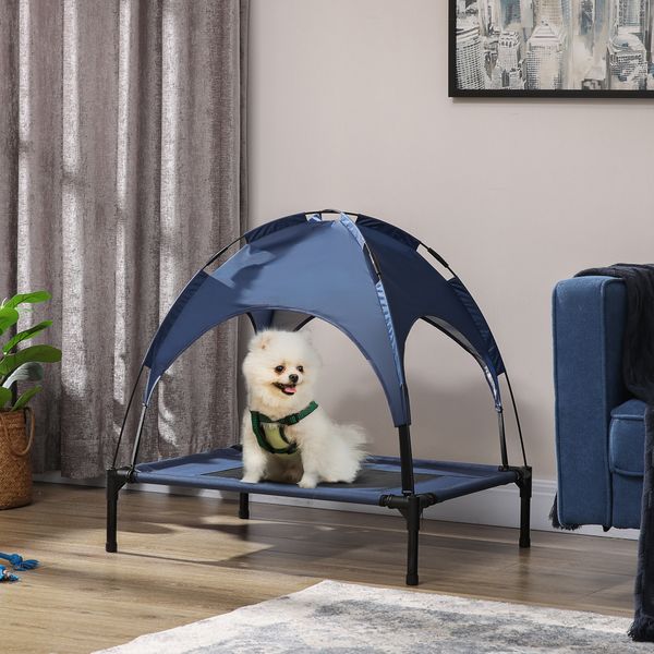 Haustierbett mit Baldachin Erhöhtes Hundebett Hundeliege outdoor Dunkelblau