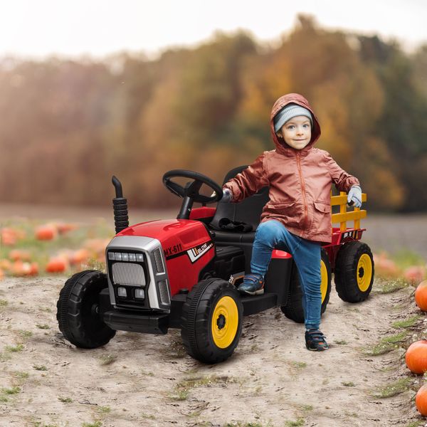 Elektrischer Traktor Kinder Aufsitztraktor mit MP3 Funktion, 3-6KM/H Rot