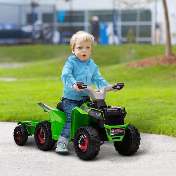 Kinderquad Kinder Elektro-Quad, 6V Elektroauto mit Anhänger Metall Grün
