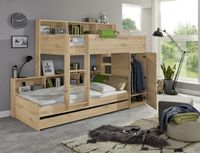 Etagenbett Sina 2 LF 90x200 cm, inkl. Kleiderschrank und Bettschublade, Dekor Eiche Artisan