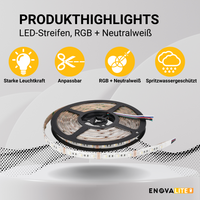 LED-Streifen, RGB und neutralweißes Licht, IP54, 24 V