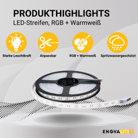LED-Streifen, RGB und warmweißes Licht, IP65, 24 V