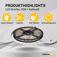 LED-Streifen, RGB und kaltweißes Licht, IP54, 24 V