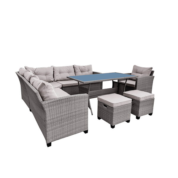 Gartenmöbel-Set aus PE-Rattan und pulverbeschichtetem Gestell in elegantem Hellgrau