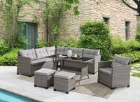 Gartenmöbel-Set aus PE-Rattan und pulverbeschichtetem Gestell in elegantem Hellgrau