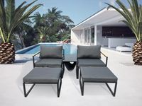 5 tlg. Balkonset Gartenstuhl mit Hocker, Akazienholz-Armlehne & Tisch Zeitungshalterung Grau