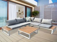 Happy Home 14 tlg. Loungeset aus Aluminium inkl. Auflagen HGS64-HGR hellgrau mit Holzoptik