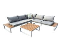 Happy Home 14 tlg. Loungeset aus Aluminium inkl. Auflagen HGS64-HGR hellgrau mit Holzoptik