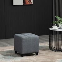Fußhocker, Quadratischer Sitzhocker, Ottomane mit Leinenoptik, Holzbeine