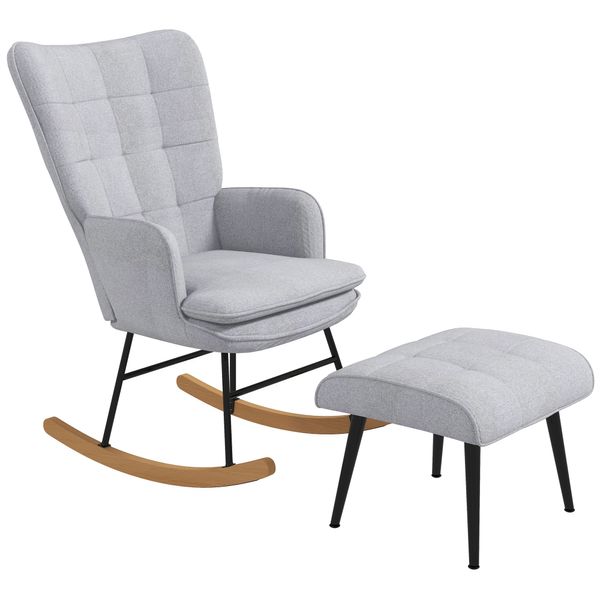 Schaukelstuhl Schwingsessel mit Hocker Relaxsessel mit Leinenoptik