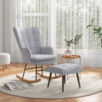 Schaukelstuhl Schwingsessel mit Hocker Relaxsessel mit Leinenoptik