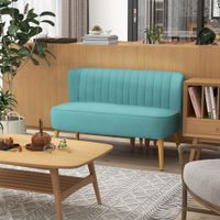 2-Sitzer Sofa Zweisitzer, Loveseat mit Leinenoptik, Holzbeine, Grün