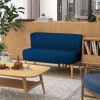 2-Sitzer Sofa Zweisitzer, Loveseat mit Leinenoptik, Holzbeine, Blau