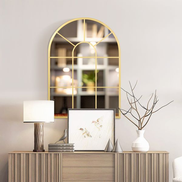 Wandspiegel Fensterspiegel 70 x 50cm Flurspiegel mit Metallrahmen Gold