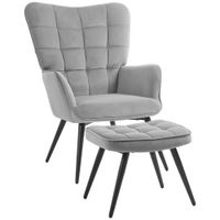 Ohrensessel mit Hocker, Relaxsessel, Loungesessel mit Samtoptik