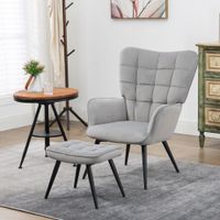 Ohrensessel mit Hocker, Relaxsessel, Loungesessel mit Samtoptik