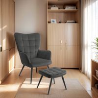 Ohrensessel mit Hocker, Relaxsessel, Loungesessel mit Samtoptik