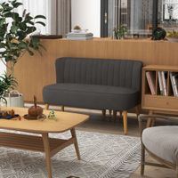 2-Sitzer Sofa Zweisitzer, Loveseat mit Leinenoptik, Holzbeine, Dunkelgrau