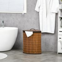 Wäschekorb 55L Wäschesammler Wäschebox mit Deckel, Griff, Bambus, Braun