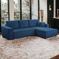 Wohnlandschaft Ecksofa Dark Blue Genf Cord XL mit Bett Kopfteilverstellung Bett Sofa Schlafsofa Ottomane rechts links universell