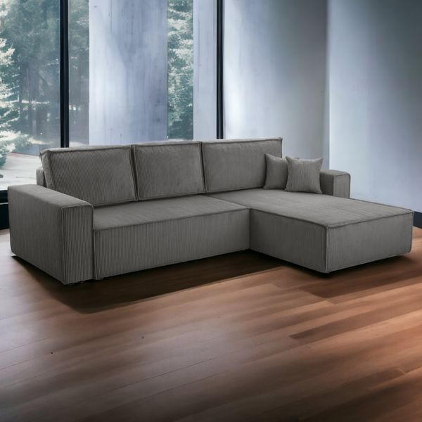 Wohnlandschaft Ecksofa Grau Cord XL mit Kopfteilverstellung Ottomane rechts links universell