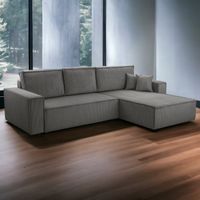 Wohnlandschaft Ecksofa Grau Genf Cord XL mit Bett Kopfteilverstellung Bett Sofa Schlafsofa Ottomane rechts links universell